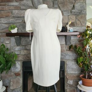Calvin Klein Ivory Puff Sleeve Sheath Dress Women's Size 12 NWOT